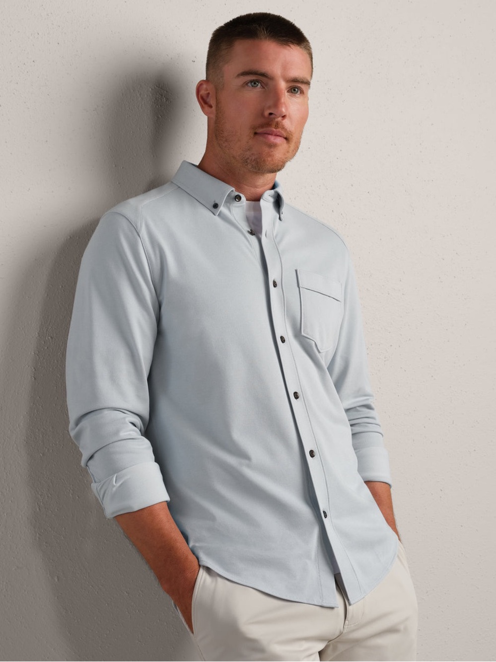 Rhone Effortless Oxford Button Down Shirt Blue Pearl Heather Small Slim Fit